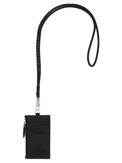 Ferragamo Gancio Card Holder With Shoulder Strap In Black