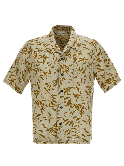 Saint Laurent Hawaii Leaf-print Lyocell-blend Twill Shirt In Geometrical Palm Tree