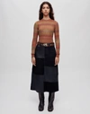 RE/DONE MID RISE LEATHER PATCHWORK SKIRT
