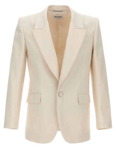 Saint Laurent White Silk Jacket In Neutrals