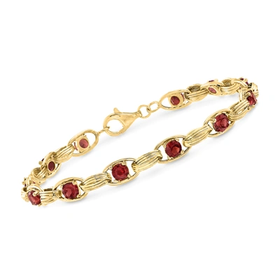 Ross-simons Garnet Oval-link Bracelet In 14kt Yellow Gold In White