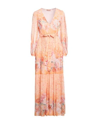 Twinset Woman Long Dress Apricot Size 14 Polyester In Multicolore
