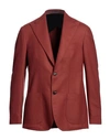 Barba Napoli Man Suit Jacket Rust Size 44 Virgin Wool In Red