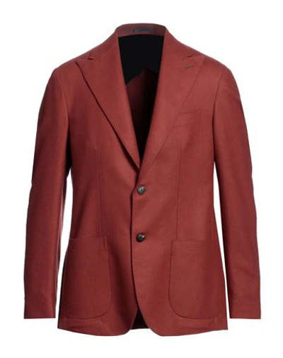 Barba Napoli Man Suit Jacket Rust Size 44 Virgin Wool In Red