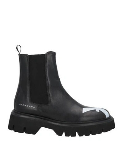 John Richmond Man Ankle Boots Black Size 9 Calfskin, Textile Fibers