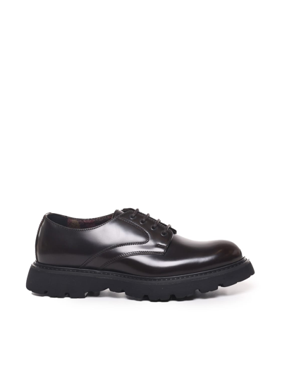 Doucal's Black Leather Lace-up Shoes With Laces In Ebony