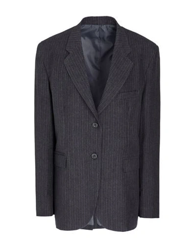8 By Yoox Pinstripe Oversized Blazer Woman Suit Jacket Steel Grey Size 12 Cotton