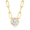 Ross-simons Bezel-set Diamond Solitaire Paper Clip Link Necklace In 14kt Yellow Gold In Silver