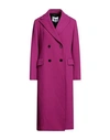 Msgm Woman Coat Purple Size 4 Virgin Wool, Polyamide