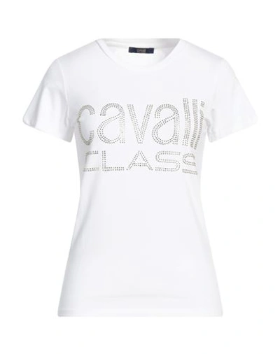 Cavalli Class Woman T-shirt White Size M Cotton, Elastane