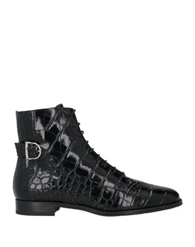 Tod's Buckled Croc-effect Leather Ankle Boots In Black