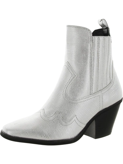 Dolce Vita Brazos Womens Faux Leather Embossed Ankle Boots In White