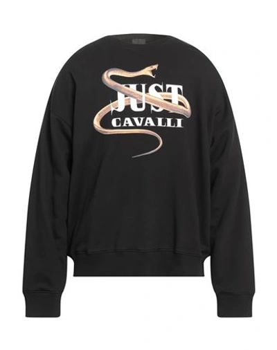 Just Cavalli Man Sweatshirt Black Size Xl Cotton, Elastane