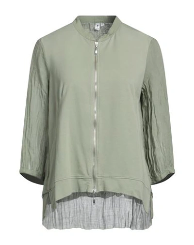 European Culture Woman Sweatshirt Sage Green Size S Ramie, Cotton, Lycra