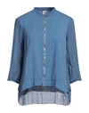 European Culture Woman Sweatshirt Slate Blue Size S Ramie, Cotton, Lycra