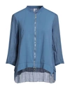 European Culture Woman Sweatshirt Slate Blue Size S Ramie, Cotton, Lycra In Blue