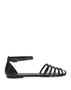 Cafènoir Woman Sandals Black Size 8 Soft Leather, Textile Fibers