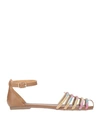 Cafènoir Woman Sandals Tan Size 6 Soft Leather, Textile Fibers In Brown