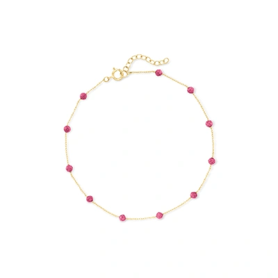 Rs Pure By Ross-simons Pink Tourmaline Bead Anklet In 14kt Yellow Gold