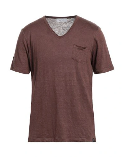 Gran Sasso Man T-shirt Cocoa Size 40 Linen In Brown