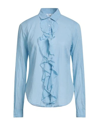 European Culture Woman Shirt Sky Blue Size L Cotton, Viscose