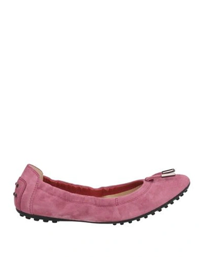 Tod's Woman Ballet Flats Mauve Size 8 Leather In Purple