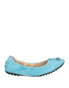 Tod's Woman Ballet Flats Turquoise Size 7.5 Leather In Blue