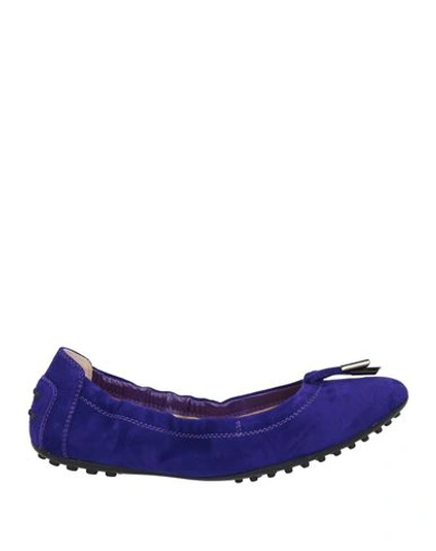 Tod's Woman Ballet Flats Blue Size 8 Leather