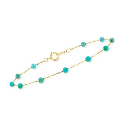 Rs Pure By Ross-simons 3-3.5mm Turquoise Bead Station Bracelet In 14kt Yellow Gold In Blue