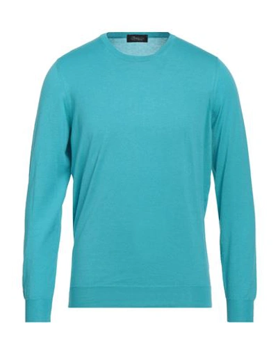 Drumohr Man Sweater Turquoise Size 40 Cotton, Cashmere In Blue