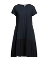 European Culture Woman Short Dress Navy Blue Size M Cotton