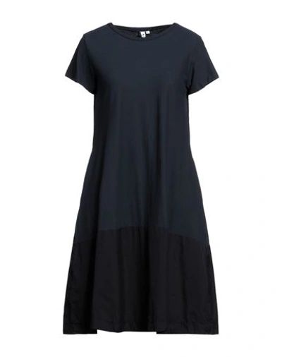 European Culture Woman Short Dress Navy Blue Size M Cotton