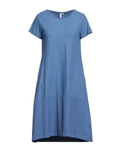 European Culture Woman Short Dress Slate Blue Size Xs Cotton