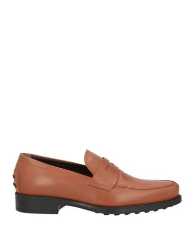 Tod's Man Loafers Camel Size 8 Leather In Beige