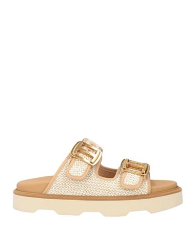 Hogan Woman Sandals Beige Size 5 Textile Fibers