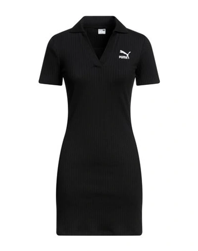 Puma Woman Mini Dress Black Size L Polyester, Cotton, Elastane