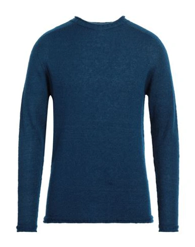120% Lino Man Sweater Blue Size L Mohair Wool, Polyamide, Linen, Cashmere, Wool In Blue