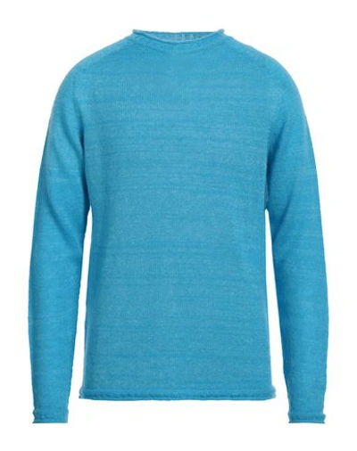 120% Lino Man Sweater Turquoise Size L Mohair Wool, Polyamide, Linen, Cashmere, Wool In Blue