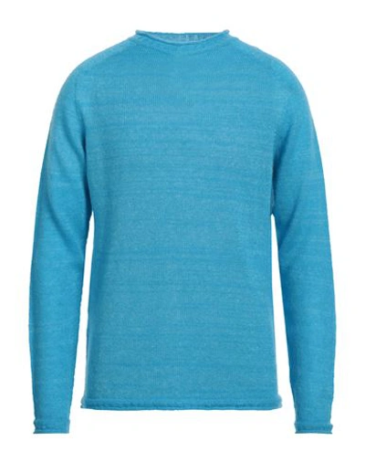 120% Lino Man Sweater Turquoise Size S Mohair Wool, Polyamide, Linen, Cashmere, Wool In Blue