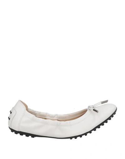 Tod's Woman Ballet Flats White Size 7 Leather