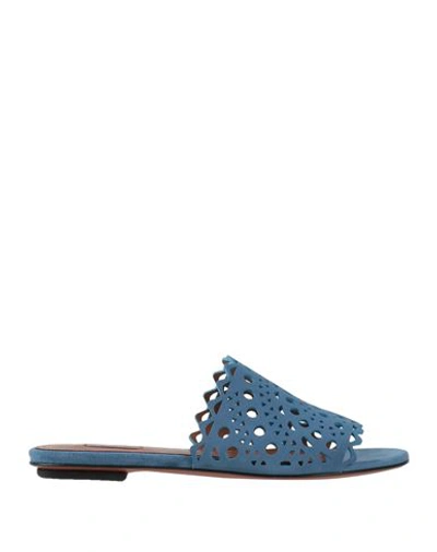 Alaïa Woman Sandals Pastel Blue Size 8 Soft Leather