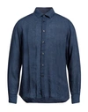 Lab. Pal Zileri Man Shirt Navy Blue Size 16 Linen