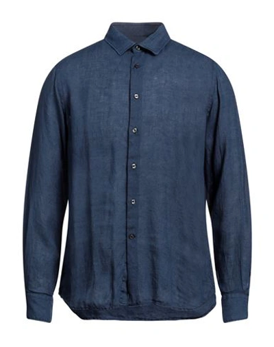 Lab. Pal Zileri Man Shirt Navy Blue Size 16 Linen In Navy Blue