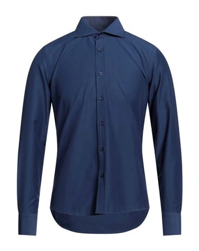 Egon Von Furstenberg Man Shirt Midnight Blue Size 17 Cotton In Navy Blue