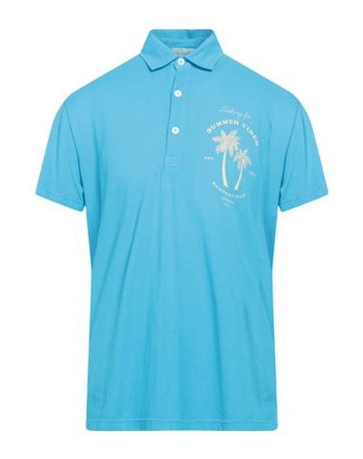 Brooksfield Man Polo Shirt Azure Size 40 Cotton In Blue