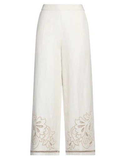 Twinset Woman Pants Ivory Size 10 Linen, Cotton, Polyester In White