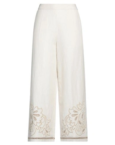 Twinset Woman Pants Ivory Size 8 Linen, Cotton, Polyester In White