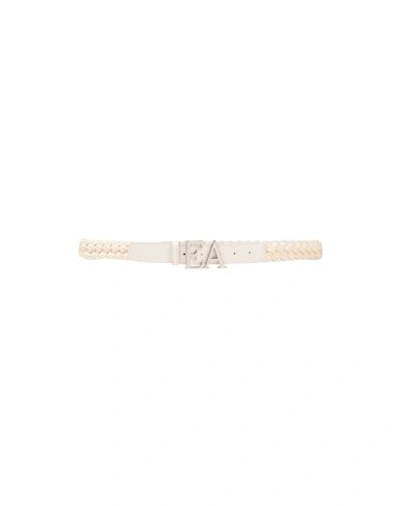 Emporio Armani Woman Belt Ivory Size 32 Cotton, Bovine Leather In White