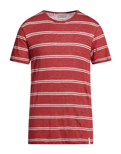 Brooksfield Man T-shirt Brick Red Size L Linen, Cotton