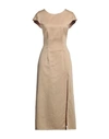 SEMICOUTURE SEMICOUTURE WOMAN MIDI DRESS BEIGE SIZE 10 COTTON, LINEN